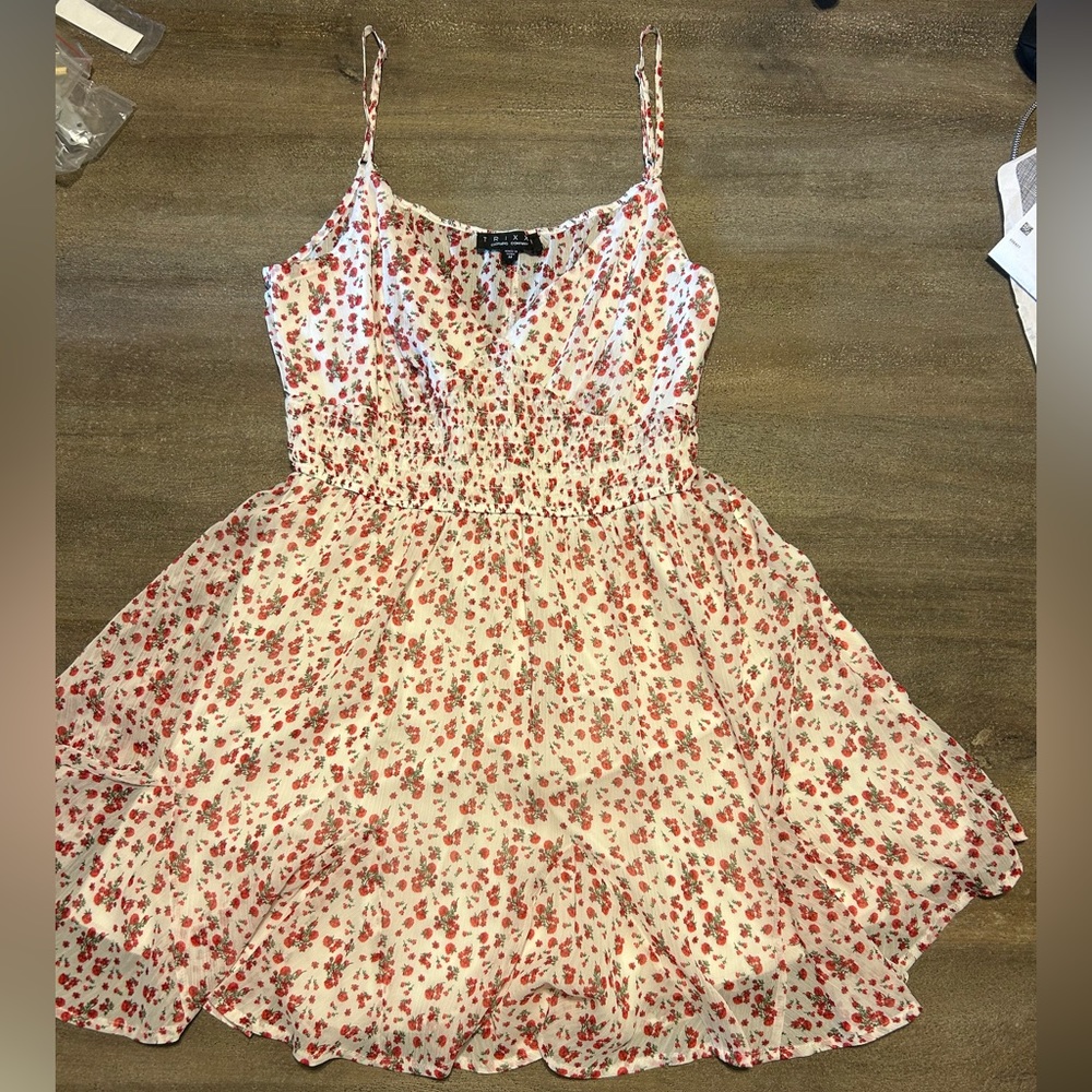 Red and white floral dress
